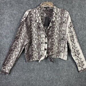 Dynamite Tie Front Blouse NWT Women L Brown Snake Print Cropped 3 Buttons